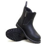 Black leather bareback footwear quebec waterproof zip ankle boots with side zipper and textured rubber sole