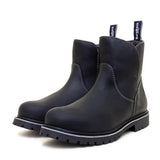 Black leather bareback footwear quebec waterproof zip memory foam ankle boots with white stitching and rugged rubber sole