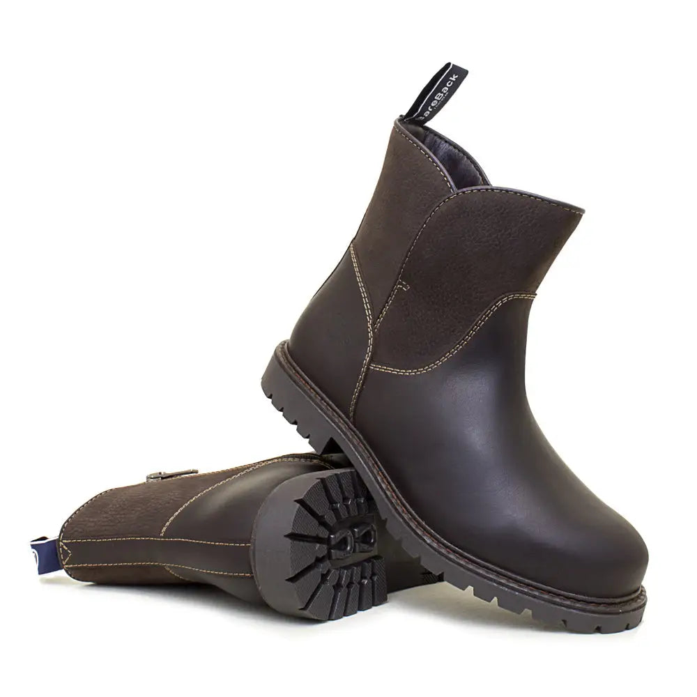 Dark brown leather bareback footwear quebec waterproof zip ankle boots with memory foam and rugged sole
