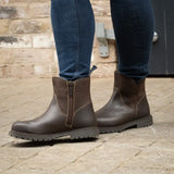 Brown leather bareback footwear quebec waterproof zip ankle boots with rugged sole and memory foam cushioning