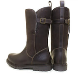 Dark brown leather fur lined boots with textured sole and light stitching from bareback footwear quebec waterproof zip-up line