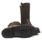 Dark brown suede bareback footwear quebec waterproof zip-up fur lined boots with inner zipper and textured rubber sole