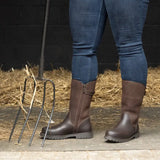Brown leather mid calf riding boots with side zipper and sturdy soles from bareback footwear quebec waterproof zip design