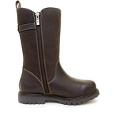 Dark brown leather mid calf boots with side zipper and light stitching from bareback footwear quebec waterproof zip collection