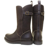 Dark brown leather bareback footwear quebec waterproof zip mid calf boots with brass buckles and stormproof wil-tex