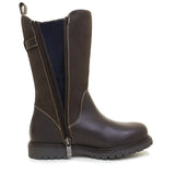 Dark brown leather ankle boot with side zipper and pull tab from bareback footwear quebec waterproof zip series