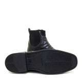 Black leather rio jodhpur boots with elastic side panels and textured rubber sole from bareback footwear rio lining