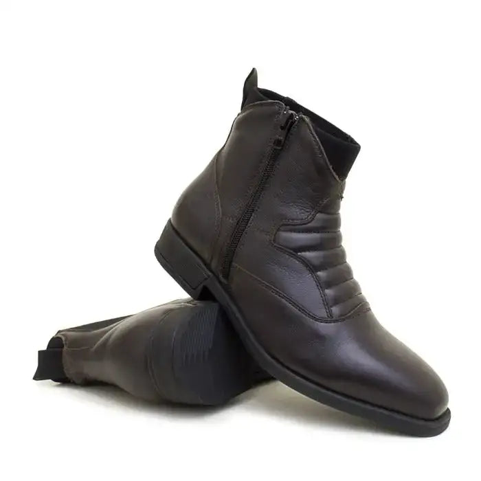 Brown leather rio jodhpur boots with inner zipper and stitched paneling by bareback footwear rio lining