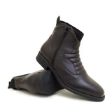 Brown leather rio jodhpur boots with inner zipper and stitched paneling by bareback footwear rio lining