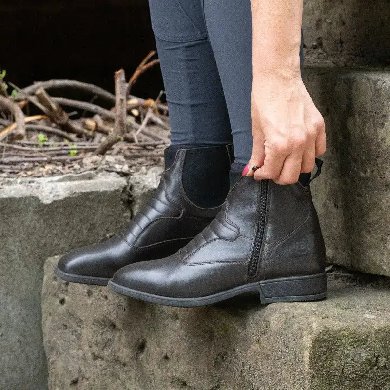 Black leather rio jodhpur boots with side zipper elastic ankle cuffs and leather lining from bareback footwear rio