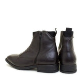 Dark brown leather rio jodhpur boots with side zipper and black rubber soles from bareback footwear rio lining