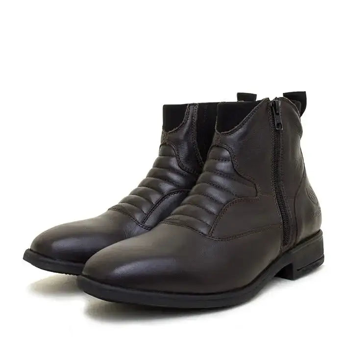 Dark brown leather rio jodhpur boots with quilted detailing and side zipper from bareback footwear rio lining