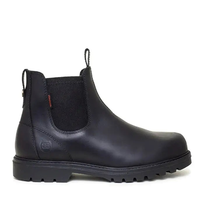 Black leather vancouver storm waterproof boots black with elastic side panels and rugged sole offering arch support
