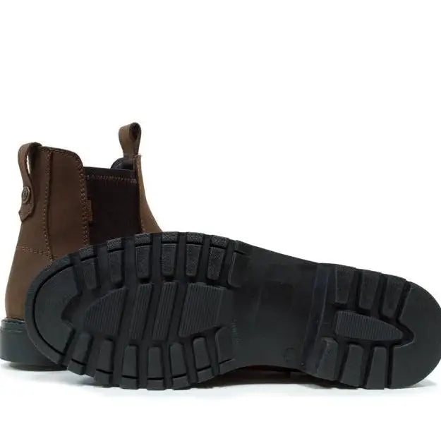 Brown leather chelsea boot with black rubber sole from bareback footwear vancouver storm waterproof boots brown