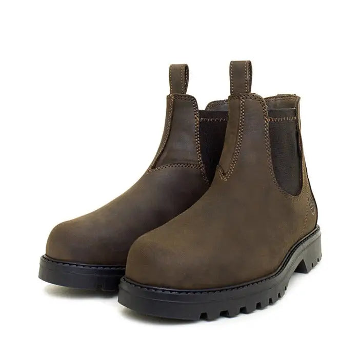Brown leather bareback footwear vancouver storm waterproof boots with rugged finish and black rubber soles