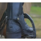Black leather bareback footwear vaqueros premium half chaps with silver buckle and reinforced stitching short riding boots