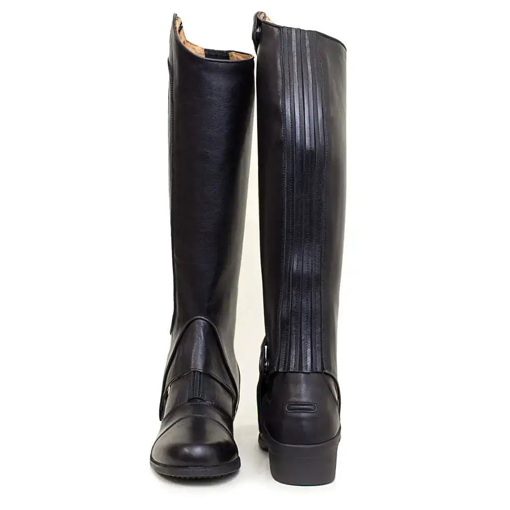 Bareback footwear vaqueros premium half chaps in black leather with glossy finish and stitched detailing short riding boots