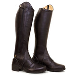 Dark brown leather bareback footwear vaqueros kentucky half chaps with side zipper and adjustable ankle straps piped finish