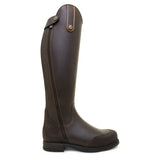 Dark brown leather bareback footwear vermont storm waterproof long riding boot with side zipper and brass accents