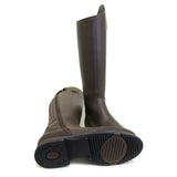 Dark brown leather bareback footwear vermont storm waterproof long riding boots with side zipper and textured sole