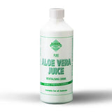 White plastic bottle of barrier aloe vera juice labeled as a revitalising drink with green text and branding