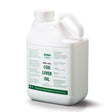 White plastic jug with handle and screw-on cap labeled pure 100% cod liver oil by barrier animal healthcare’s barrier cod liver oil round liquid supplement