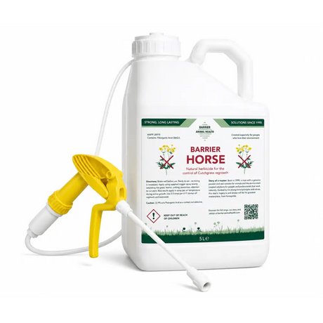 White plastic 5l barrier horse natural spray bottle with yellow nozzle for horse natural solution to control ragwort growth