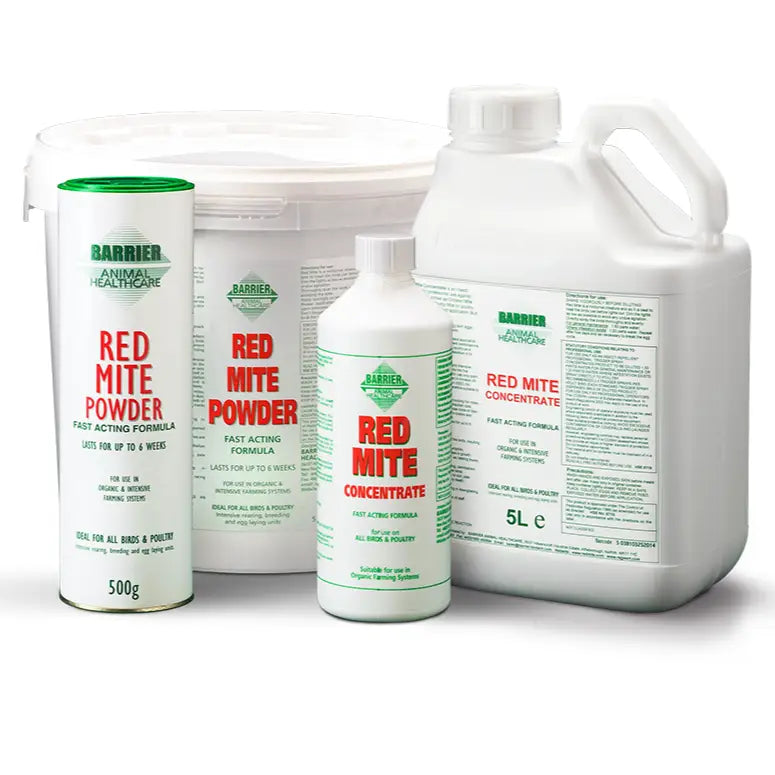 White plastic containers of barrier red mite concentrate animal healthcare products for organic farming systems in various sizes