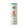 White cylindrical container of barrier red mite powder with green lid for organic farming systems 500g