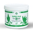White plastic jar with green lid and label of barrier super plus fly repel gel 500ml for effective fly control