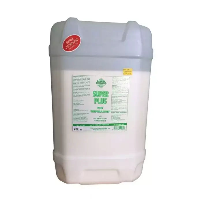 White plastic 20l barrier super plus fly repellent spray with avocado coat conditioner for natural formulation use in awkward areas