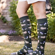 Dark green bartleby funky welly socks mens sheep and sheepdog pattern in cotton blend knee-high style
