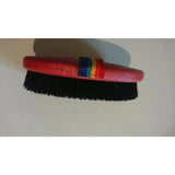 Red-handled basic body brush with black bristles and a rainbow ribbon band for gentle body exfoliation