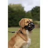 Black baskerville ultra dog muzzle with mesh design and adjustable straps offers maximum safety and comfort