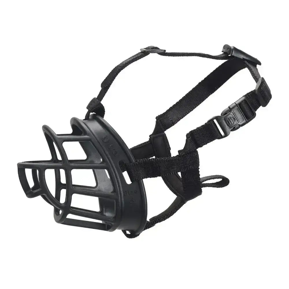 Black baskerville ultra dog muzzle with adjustable straps and buckle offers maximum safety and comfort