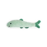 Battersea daily catch soft mint-green plush catnip fish made with darker green fins and simple embroidered face