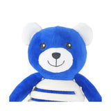 A plush blue battersea rubber belly bear with white ears and belly stripes designed as a multi-textured tough toy to satisfy natural chewing instincts