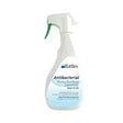 White plastic battles antibacterial multi-surface spray bottle with green trigger for washable hard surfaces periodic deep sanitising