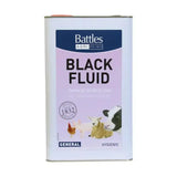 A white metal canister of battles black fluid with pink navy label showing farm animals for animal housing hygiene