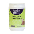 White plastic container of battles ovaloid 100 capsules with lime green purple label featuring a lamb for sheep recovering and assisting good health