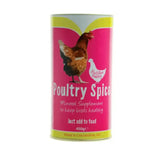 Pink cylindrical container of battles poultry spice mineral supplement to keep birds in round condition