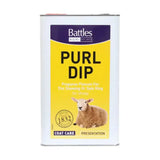 White metal canister with bright yellow battles agri label showing battles purl dip sheep dip for sheep coat care