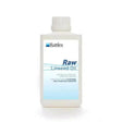 A white rectangular bottle of battles raw linseed oil with blue text label designed for optimising health and coat condition