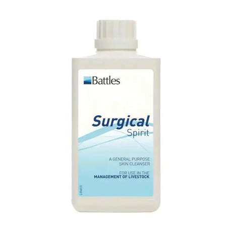 White plastic bottle of battles surgical spirit general purpose surgical spirit for horse care and livestock use