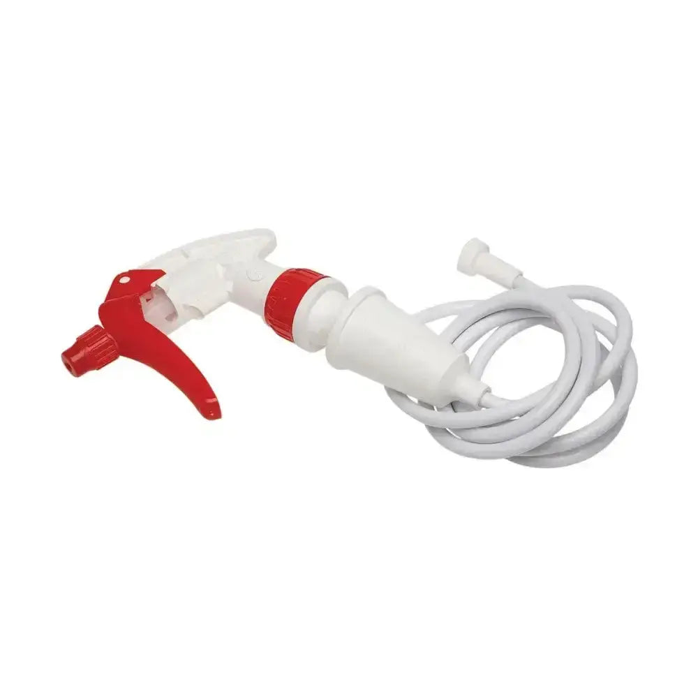 White plastic battles trigger sprayer with red trigger and coiled hose for dairy fly spray fine sprayer use