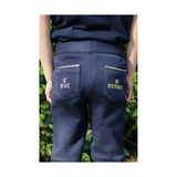 Navy blue denim brave tots jodhpurs with embroidered be brave and be victorious pockets and bulk elastic ankles