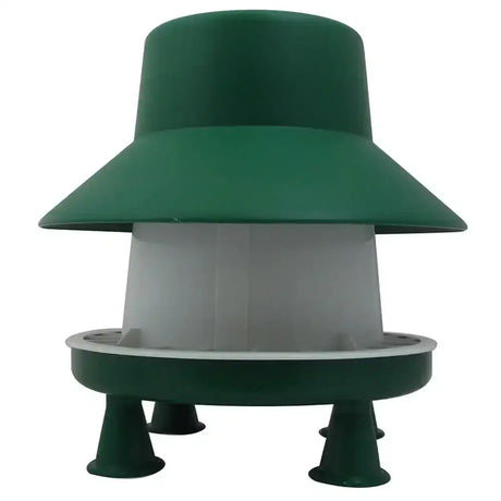 Green plastic bec blenheim feeder outdoor with wide dome top and outer ring preventing birds, four conical legs