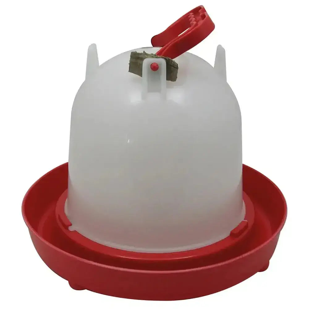 Red and translucent plastic bec combination drinker with red handle for hanging poultry and game bird drinker use