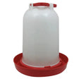 White plastic bec combination drinker with red handle and base ideal game bird drinker for hanging poultry setups