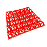Red plastic bec egg tray with glossy finish and multiple oval compartments for safe egg storage